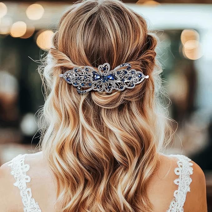 Geyoga 6 Pieces Vintage Hair Barrettes for Women Retro Flower French Pearl Crystal Rhinestones Clips Hair Pins for Women Styling Accessories(Deep Style)
