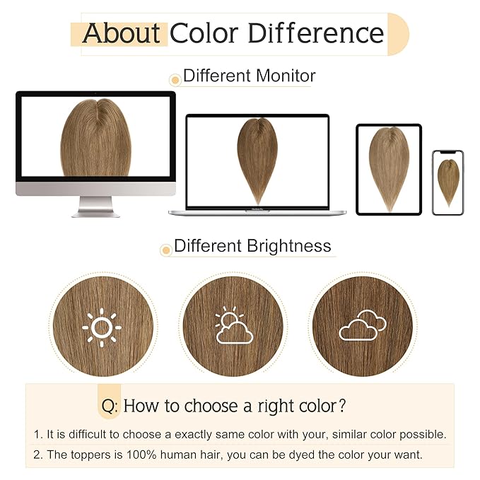 SEGO Human Hair Toppers for Women With Thinning Hair, 7 * 13CM Silk Base 100% Real Human Hair Clip in Top Wiglet Hairpieces //12 Inch No Bangs Light Brown