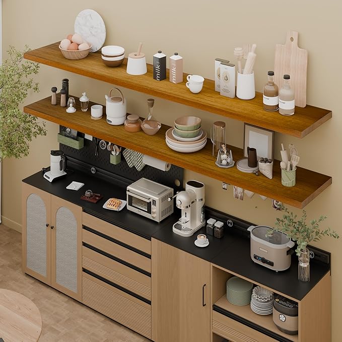 IAE Walnut Floating Wall Shelves 72 inch, Bathroom Shelves Wall Mounted,Invisible Shelves Floating Kitchen Shelves,Wooden Wall Shelves with Brackets for Living Room Wall Mounted,Easy Install,Set of 2