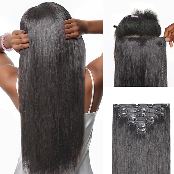 LUVME 0.59mm Zero Trace Invisible Clip in Hair Extensions, Silky Straight 2 Pack 7 Pcs 100g 20 Inch, 100% Real Human Hair Clip Ins, Multi Piece Silky Set for Custom Layering and Stylish Looks