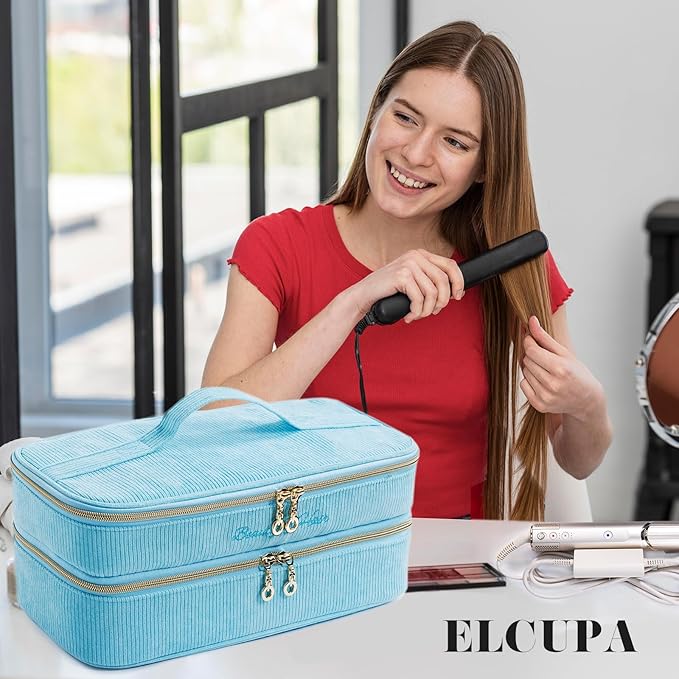 Double-layer Hair Tools Travel Case with Black Hair Dryer Bag with Detachable Divider compatible with Shark FlexStyle/SmoothStyle - Flat Curling Iron Travel Organizer
