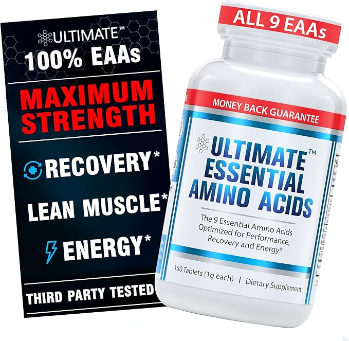 Ultimate 100% Essential Amino Acid Supplement for Cutting, Fasting & Workouts - All 9 EAAs, 40% Leucine — Ideal BCAA Ratio for Energy, Muscle & Recovery - 150 Easy-to-Swallow Keto & Vegetarian Tablets