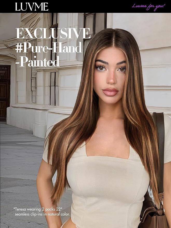LUVME Straight Seamless 110g 7Pcs Clip in Hair Extensions Full Max with 18inch Remy Human Hair Extensions, Highlight Color 100% Real Soft