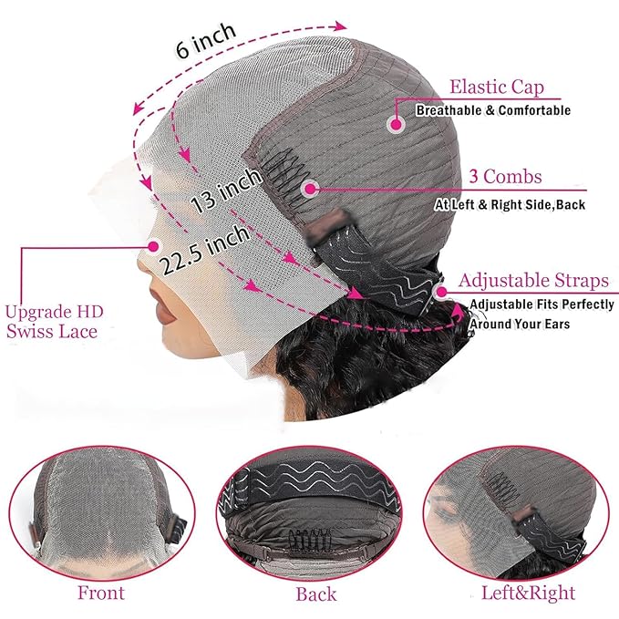 28 Inch Deep Wave Lace Front Wigs Human Hair Pre Plucked 200% Density 13x6 HD Lace Frontal Wigs with Baby Hair Deep Curly Wet and Wavy Glueless Wigs for Women (Natural Black, 28 Inch)