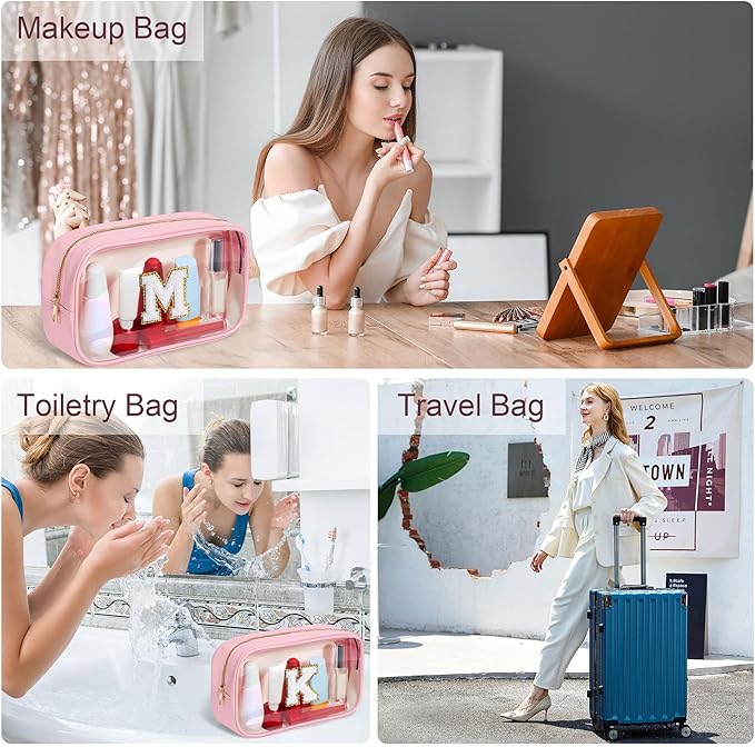 YOOLIFE Christmas Gifts for Grandkids Teacher Gift Travel Toiletry Bag Clear Makeup Bag Travel Essentials Christmas Gifts for Girls Teen Girlfriend Kids Birthday Gift Stocking Stuffers Pink J