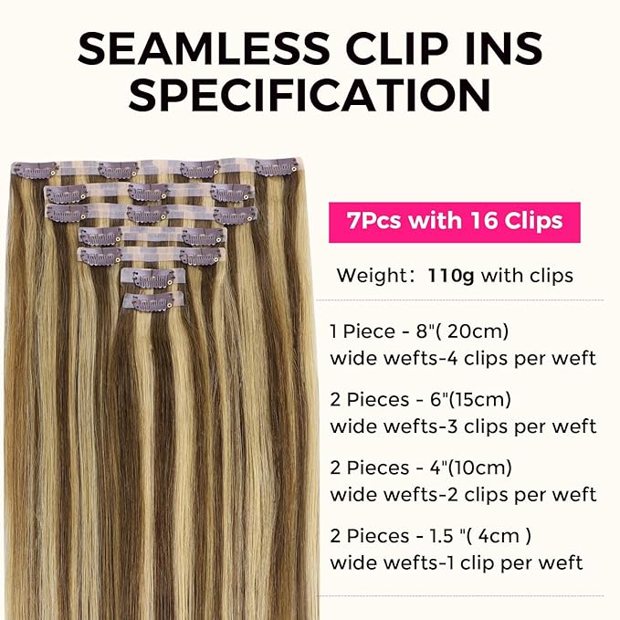 Lashey Seamless Clip in Hair Extensions Human Hair 24 Inch 110g 7pcs Balayage Ash Brown to Honey Blonde Long Straight Clip in Hair with PU Weft for Black Women