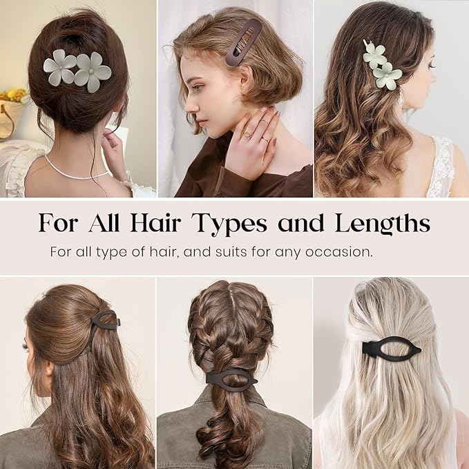 8 PCS Flat Hair Clips, 3 Styles Large Flat Claw Clips for Women, French Strong Hold Non-slip Duckbill Hair Claws for Thin Thick Hair(Matte)