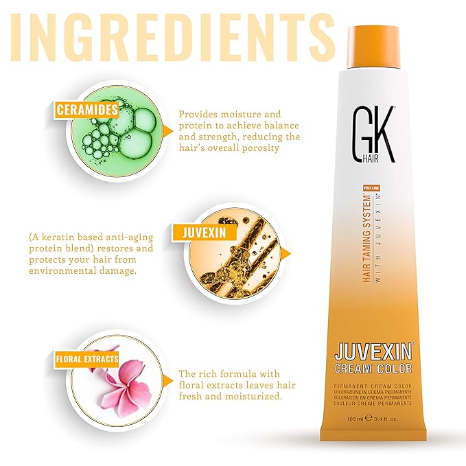 GK HAIR 10 LIGHTEST PLATINUM BLONDE Hair Color Cream Tube 3.4 Fl Oz + 20 Volume Developer 5 Fl Oz - Professional Permanent Long Lasting Toner Dye