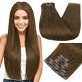Full Shine Human Hair Clip in Extensions Brown 22 Inch Seamless Clip in Hair Extensions Human Hair Remy Medium Brown for Long Hair Thick Ends 8 PCS 120 Grams
