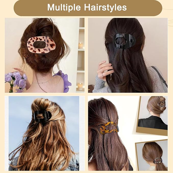 Leopard Flat Hair Clips for Women 6Pcs Strong Hold French Claw Clips for Thick or Thin Hair No Slip Grip Hair Claw Clips Hair Accessories for Styling Sectioning & Daily Wear