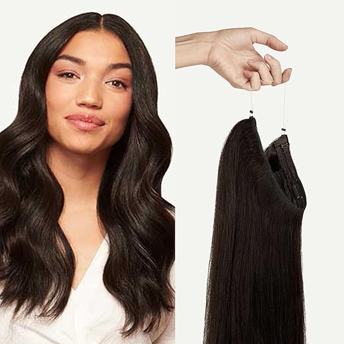 Luxy 100% Remy Human Hair – Halo Clip-In Hair Extensions –Natural Looking Volume & Length - One-Piece - Easy 5-Min Application 140 grams 16" Mocha Brown Halo