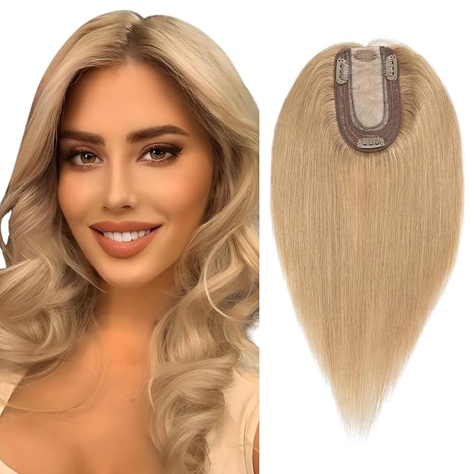 SEGO Real Human Hair Topper for Women, No Bangs Hair Topper with Anti-Slip Clips (8 Inch#27 Dark Blonde)