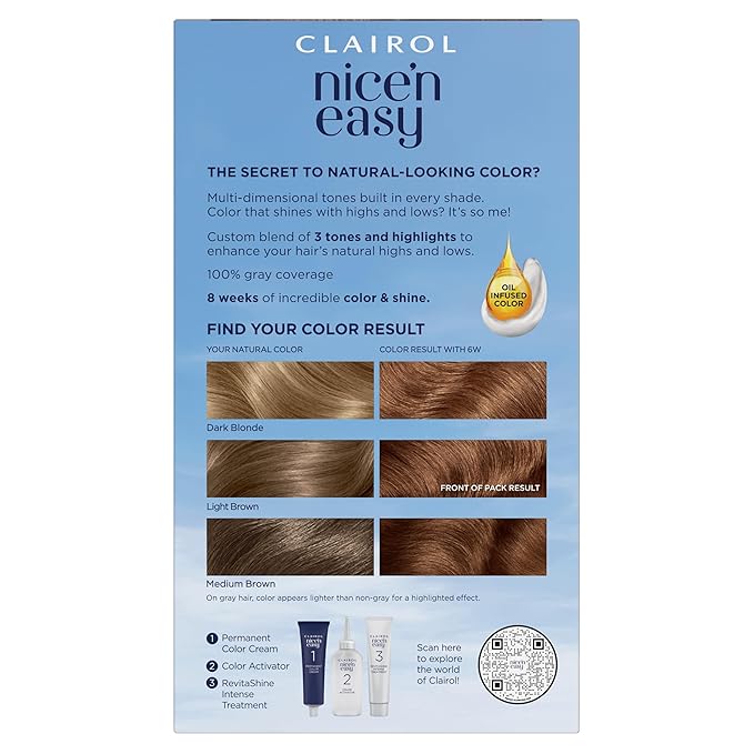 Clairol Nice'n Easy Permanent Hair Dye, 6W Light Mocha Brown Hair Color, Pack of 1