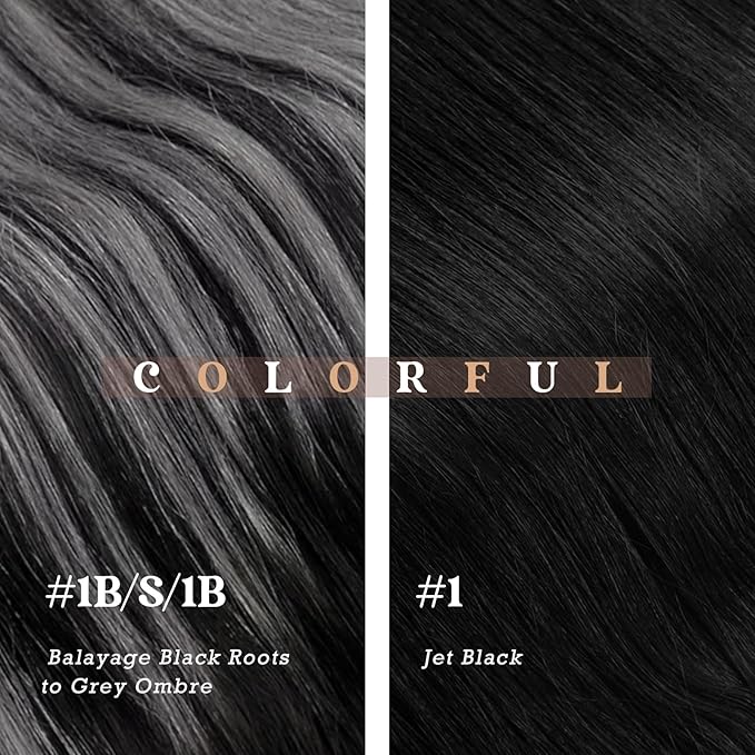 Ve Sunny Clip in Hair Extensions Real Human Hair Black Ombre Clip in Human Hair Extensions for Women Human Clip in Hair Extensions Natural Black Grey Silver Easy-to-wear 7pcs 120g 20inch