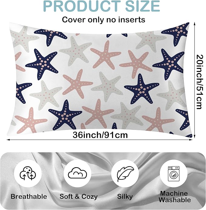 Satin Pillowcase 1 Pack-Sea Starfish Modern Silky Pillow Cover for Hair and Skin,King Size 20x36 Inch Soft Cooling Printed Pillow Cases with Hidden Zipper,Gifts for Women Men