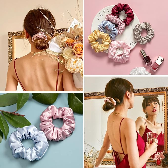 LilySilk Silk Hair Scrunchie, 100% Mulberry Silk, No Damage, Elastic Silk ponytail Holder, Silvergrey, 1 Count
