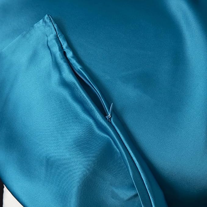 Mulberry Silk Pillowcase for Hair and Skin Made in USA, 22 Momme King Size Silk Pillow Cases with Zipper, 100% Silk, Anti Aging, Anti Acne, 1 Pc 20"x36" (King, Peacock Blue)