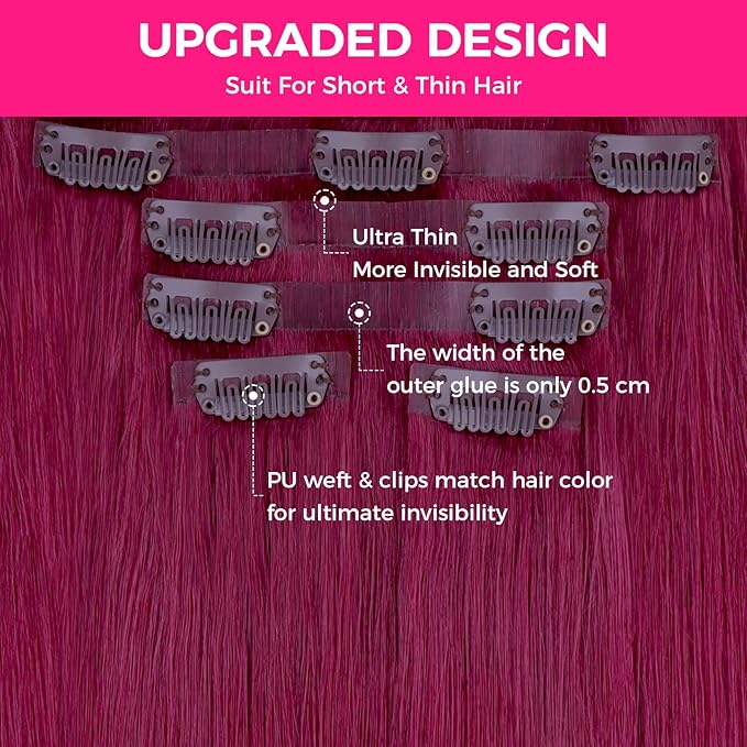 Lashey Seamless Clip in Hair Extensions Human Hair 110g 7pcs Burgundy #99j Straight 14 Inch Real Hair Extensions Clip ins with Soft PU Weft Invisible