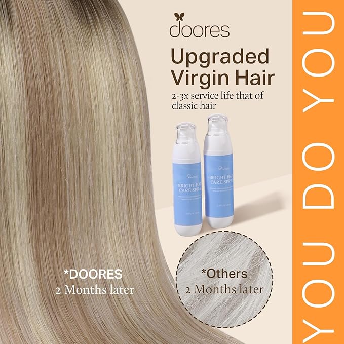 DOORES Hair Extensions Clip in Human Hair, Ash Brown to Dirty Blonde Balayage Platinum Blonde 18 Inch 120g 7pcs, Clip in Hair Extensions Remy Weft Natural Straight Weft for Women
