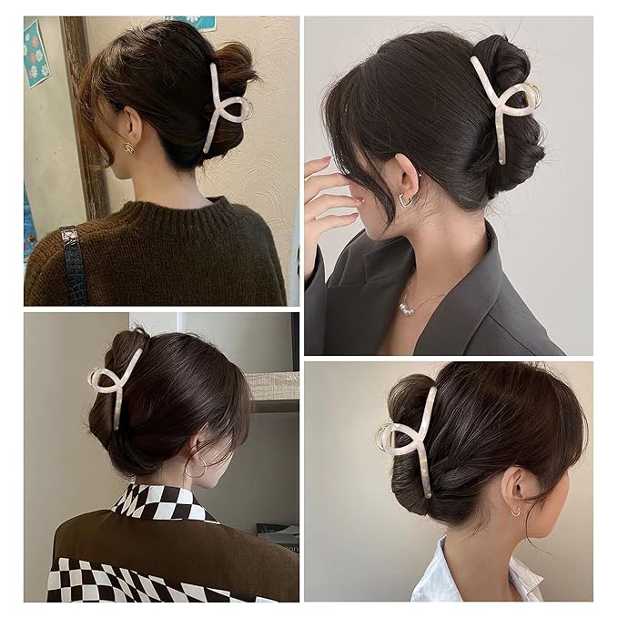 Big Butterfly Metal & Acetate Hair Clamps for Women and Girls - 4.7" Large Hair Accessories with Strong Hold for Long, Thick Hair (Pearly White, 1 Pc)