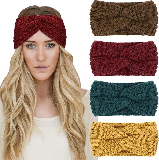 DRESHOW Knit Crochet Headband for Women Ear Warmer Soft Turban Stretch Warmer Headbands Winter Fashion Head Wrap