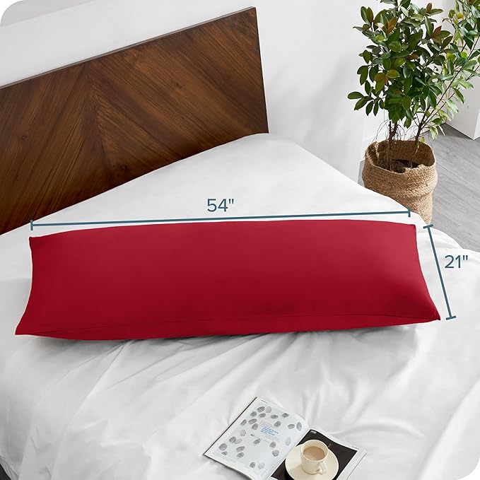 Bare Home Microfiber Body Pillow Cover - Ultra Soft - Cooling Pillowcase - Double Brushed - Pillowcase with Zipper Closure - Easy Care (21''x54'' Body Pillow Cover, Red)