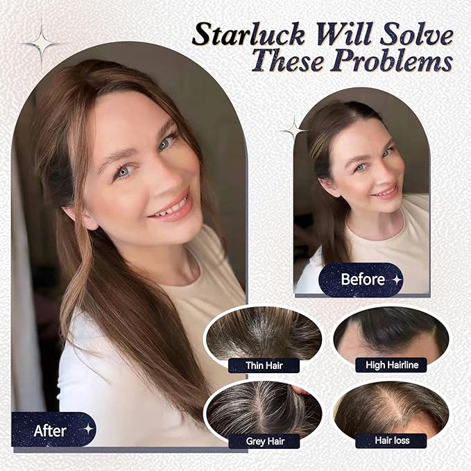 starluck Hair Toppers for Women Real HumanHair,5"*3"MONO Base Hand-moven Topper,100% Real HumanHair Toppers for Women with Thinning,Gray Roots,High Volume,Ombre Light Blonde