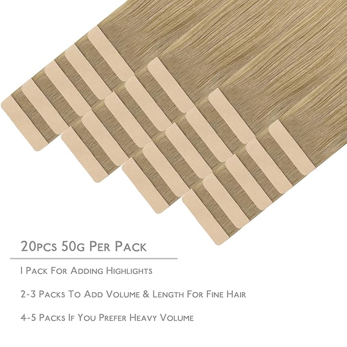 WENNALIFE Tape in Hair Extensions Human Hair, 20pcs 60g 26 inch Balayage Dirty Blonde to White Blonde Remy Hair Extensions Straight Human Hair Tape in Extensions Skin Weft Tape Extensions Human Hair