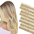 GOO GOO Invisi Edge Tape in Hair Extensions Human Hair, 18A/613A Dark Blonde Highlighted Bleach Blonde 10pcs injected with 10pcs classical tape ins, 20inch 50g, Virgin Remy Hair, Natural Look