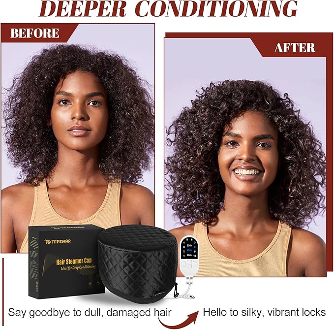 Hair Steamer for Deep Conditioning: Upgraded Heat Cap with 118” Power Cord 10-Level Fast Heating 3 Time Settings for Natural Hair Portable Thermal Steam Cap for Home Hair Treatment
