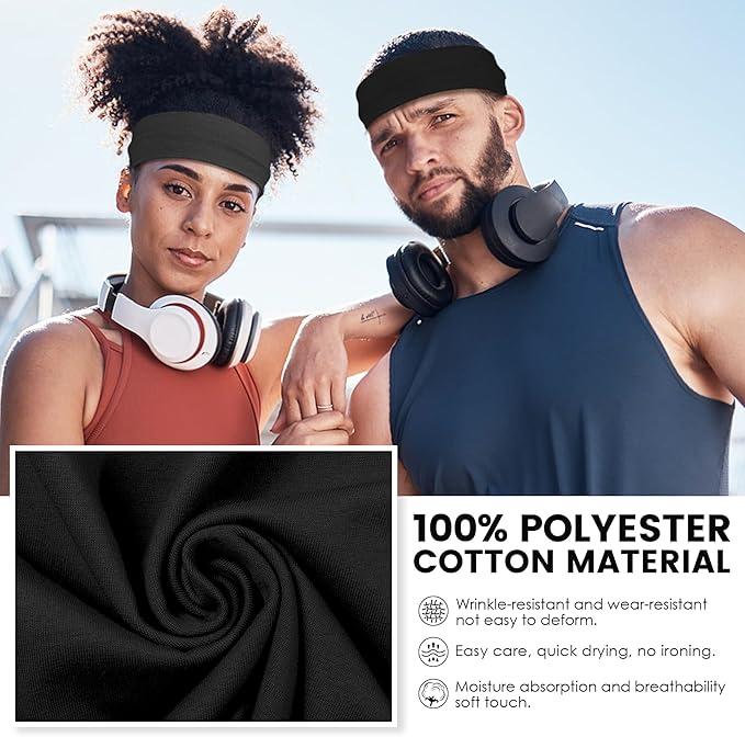 10 PCS Headbands for Women - Fashion Non Slip Cotton Headbands for Women and Men Perfect for Sports and Outdoor Activities in Summer,Including Running, Yoga, Cycling, Gym Workouts