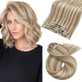 Moresoo Blonde Clip in Hair Extensions Highlights Platinum Blonde with Light Brown Hair Extensions Clip in Straight And Short Double Weft 80g/5pcs 10 inch