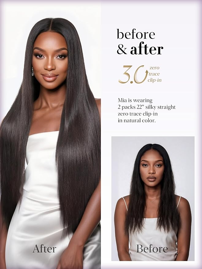 LUVME 0.59mm Zero Trace Invisible Clip in Hair Extensions, Silky Straight 7 Pcs 100g 20 Inch, 100% Real Human Hair Clip Ins, Seven Piece Set for Even Coverage and Natural Silky Style All Day