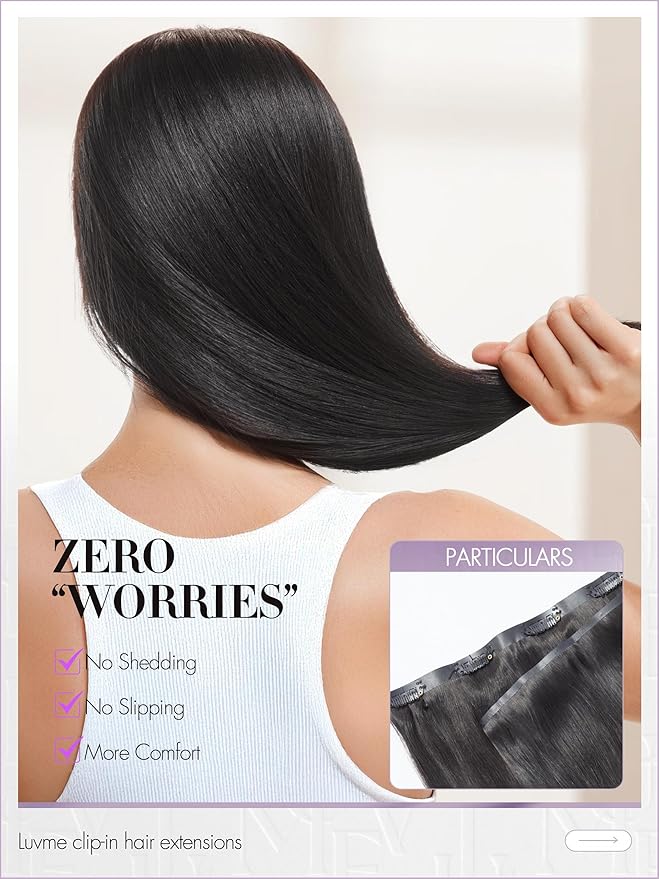 LUVME Straight Seamless 70g 4Pcs Clip in Hair Extensions Full Max with 24inch Remy Human Hair Clip ins Extensions, Natural Black 100% Real Soft Hair