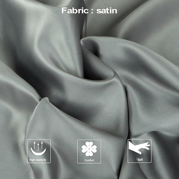NTBAY Zippered Satin Pillow Cases for Hair and Skin, Luxury Standard Hidden Zipper Pillowcases Set of 2, 20x26 Inches, Dark Grey