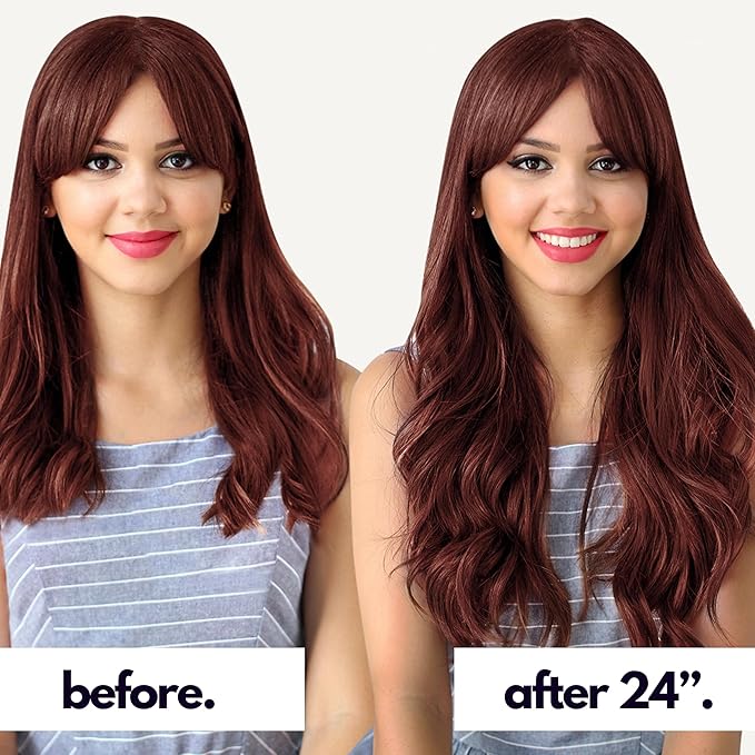 Irresistible Me Real Human Hair Extensions Clip Ins – 100% Human Hair Clip In Extensions for Length & Volume – Invisible Extension – Heat Resistant & Dyeable – Auburn, 14 Inches
