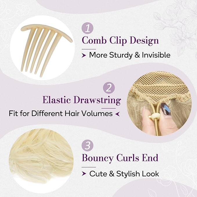BARSDAR Short Ponytail Extension - 10 Inch Loose Curly Wavy Drawstring Comb Clip Pony Tails Hair Extensions for Women, Synthetic Clip in Ponytails Hairpieces - Platinum Blonde