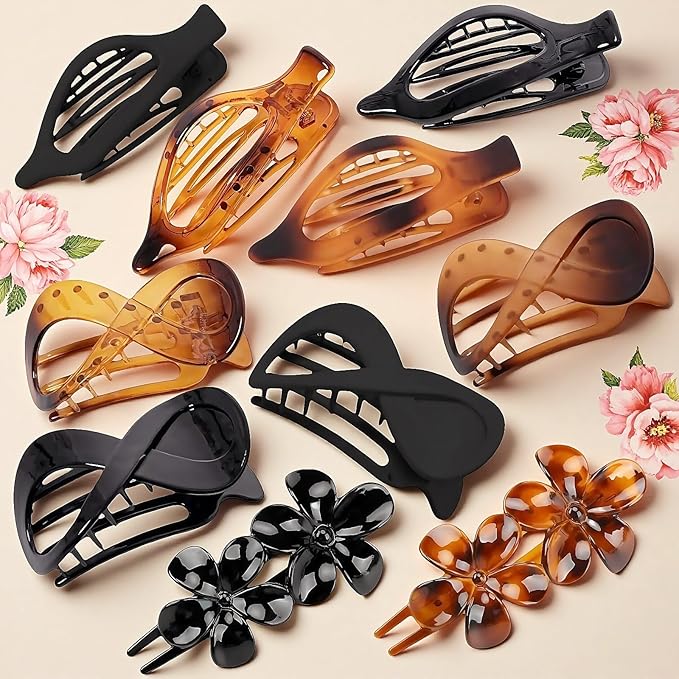 10 Pcs Flat Hair Clips for Women, Lay Flat Claw Clips French Glossy Claw Clips for Thick & Thin Hair No-Slip Hair Claw Strong Hold Barrettes Hair Clamps for Women