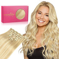 WENNALIFE Clip in Hair Extensions Real Human Hair, 22 Inch 130g 7pcs Remy Hair, Light Blonde Highlighted Golden Blonde Straight Natural Extensiones De Cabello Humano Con Clip Ins