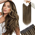 YoungSee 120G Wire Hair Extensions Highlight Invisible Wire Hair Extensions Real Human Hair Dark Brown Highlight Blonde Human Hair Headband Extensions Easy to Wear 18inch