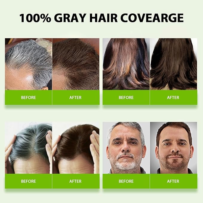 Brown Hair Dye Shampoo for Women & Men, 15 Min Gray Coverage, 3 in 1 Semi-Permanent Color with Natural Herbal Ingredients, Lasts 60 Days