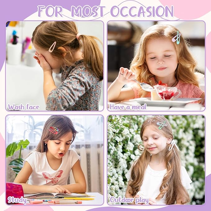 obeoby 120 Pcs 40 Colors Metal Snap Hair Clips, 2 Inch Hair Barrettes Hair Accessories for Girls Toddlers Women Birthday Valentines Day Gifts