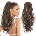 QGZ 20" Wavy Ponytail Extension, Claw Clip Ponytail Hair Extension, Natural Synthetic Hairpiece for Women Daily Use(Dark Brown with Highlights)