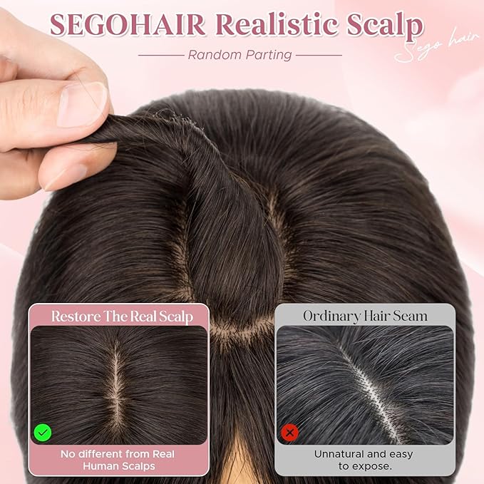 Real Human Hair Toppers for Women 3.54"*4.72" Silky Base 150% Density No Bangs Adjustable Parting Clip-In Topper Hairpieces for Women with Thinning Hair 10 Inches Natural Black