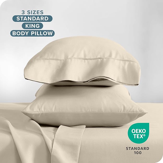 Bare Home Microfiber Pillow Cases - King Size Set of 2 - Cooling Pillowcases - Double Brushed - Sand Pillowcases 2 Pack - Easy Care (King Pillowcase Set of 2, Sand)