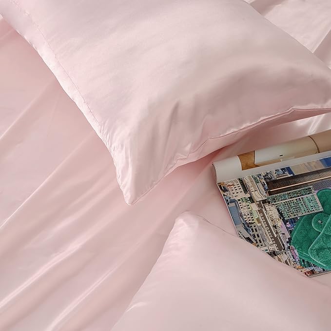 Blush Pink King Size Satin Pillowcase Set of 2 for Hair and Skin,Blush Pink Silk Pillowcase Breathable Pillowcase with Envelope Closure