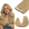 GOO GOO Tape in Hair Extensions Human Hair, 7 Bronde, 26inch 120g 40pcs, Skin Weft Seamless Invisible, Silky Straight with Thick Ends, Remy Human Hair