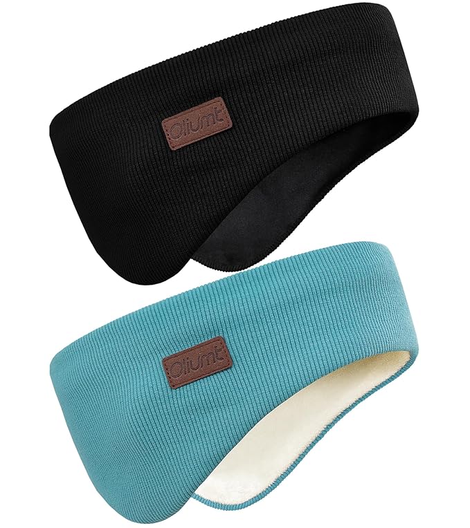 Winter Ear Warmer Headband for Men Women Double-Layer Knit Ear Muffs Cover with Fuzzy Lining for Running and Cycling (Black, Blue, One Size)