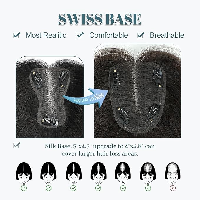 Human Hair Toppers for Women Real HairTopper with Thinning Hair 120% Density Round Shaped Swiss Base Hair Pieces 40g-Medium Brown to Creamy Iced Blone（4T1016#）