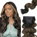 Lashey Seamless Clip in Hair Extensions Human Hair Natural Black Mixed Chestnut Brown Body Wave Clip in Hair Extensions with Invisi Edge 7pcs 110g 14 Inch